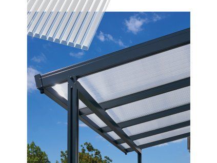 Hliníková pergola Terrassendach Premium 3,09 x 3,06 m - čirý polykarbonát s pruhy / antracit
